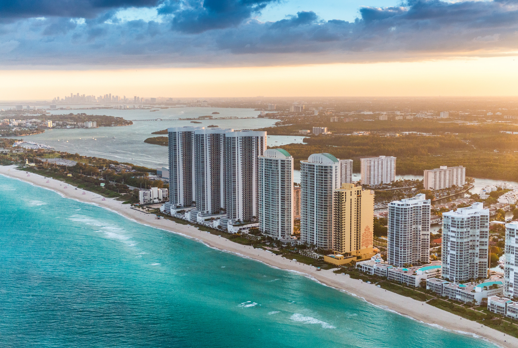 Miami Beach Skyscapers and Downtown Skyline on Background